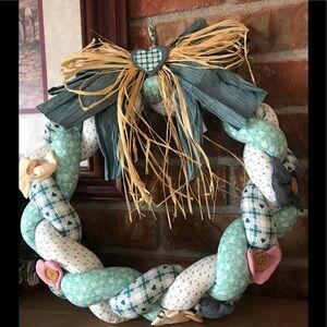 Rare Vintage Primitive Pastel Braided Fabric Wreath